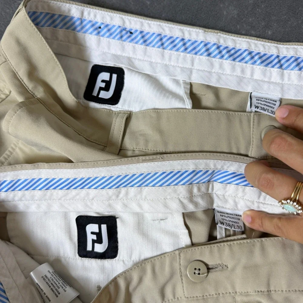 Lot of 2 FootJoy Mens Golf Pants 38 Tan Khaki Performance Stretch Trousers